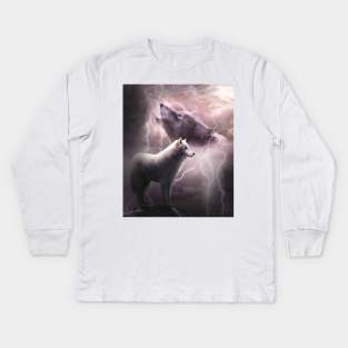 Lightning Wolf Howling At The Moon Kids Long Sleeve T-Shirt